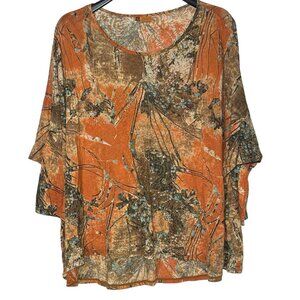 Tianello Chilli Blouse Top Sz LG Gauzy Boxy Artsy Art to Wear Abstract Sheer